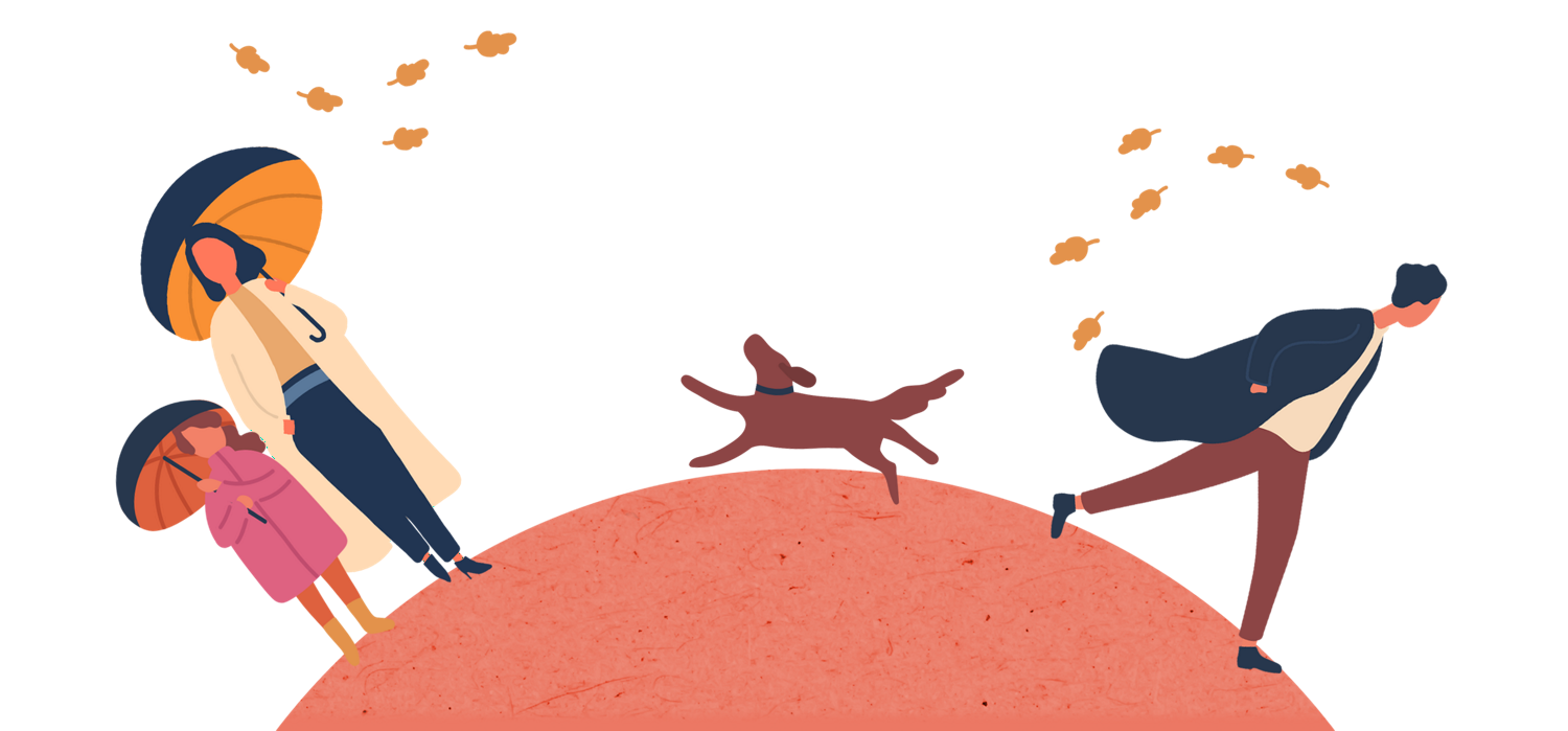 Illustration of people on a tiny planet