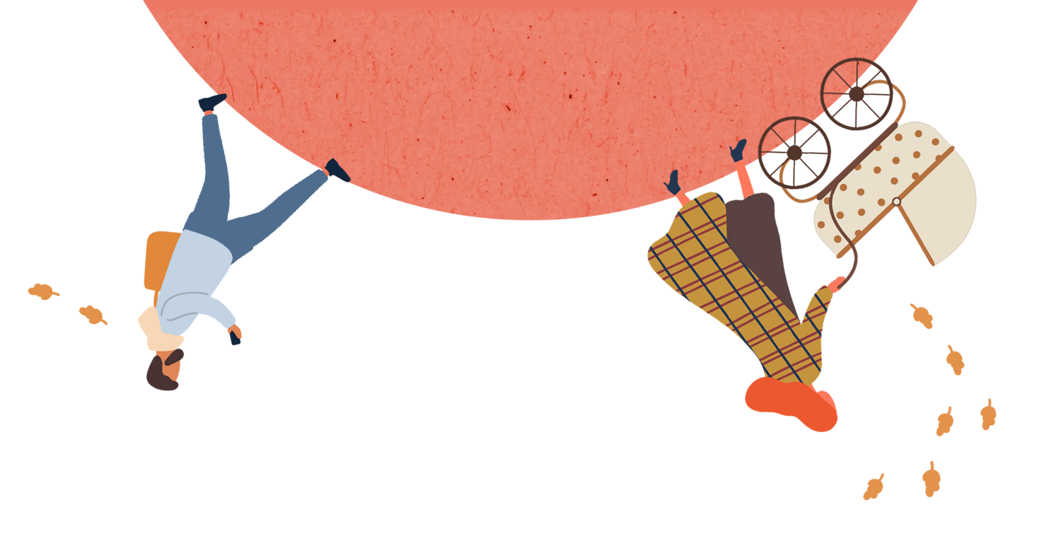 Illustration of people on a tiny planet